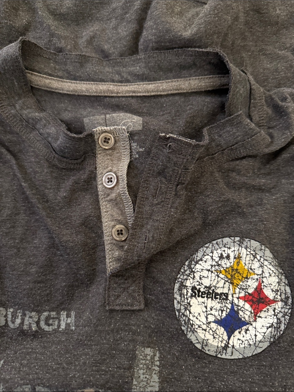 Long Sleeve Pittsburgh Steelers Henley - Men's Charcoal - Picture 9 of 9